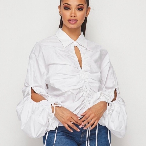 SALE!! White Drawstring Blouse - Picture 1 of 5